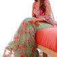 green pink net flower saree